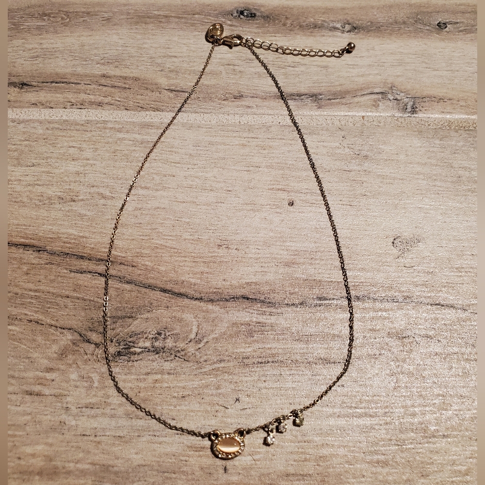 Charming Charlie Signed Gold Necklace with Charms Stones Pendant 18 Inches
